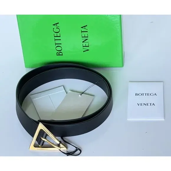 Bottega Veneta Triangle Calf Leather Black Belt 34/85 609275 Made in IT NWT $450 Bottega Veneta - Triangle buckle leather belt Bottega Veneta main image 4